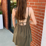 Bow Trim Mini Dress - Olive