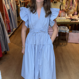 Fiona Flutter Sleeve Midi Dress - Chambray