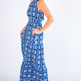 Bahamas Halter Maxi Dress - Navy Shibori