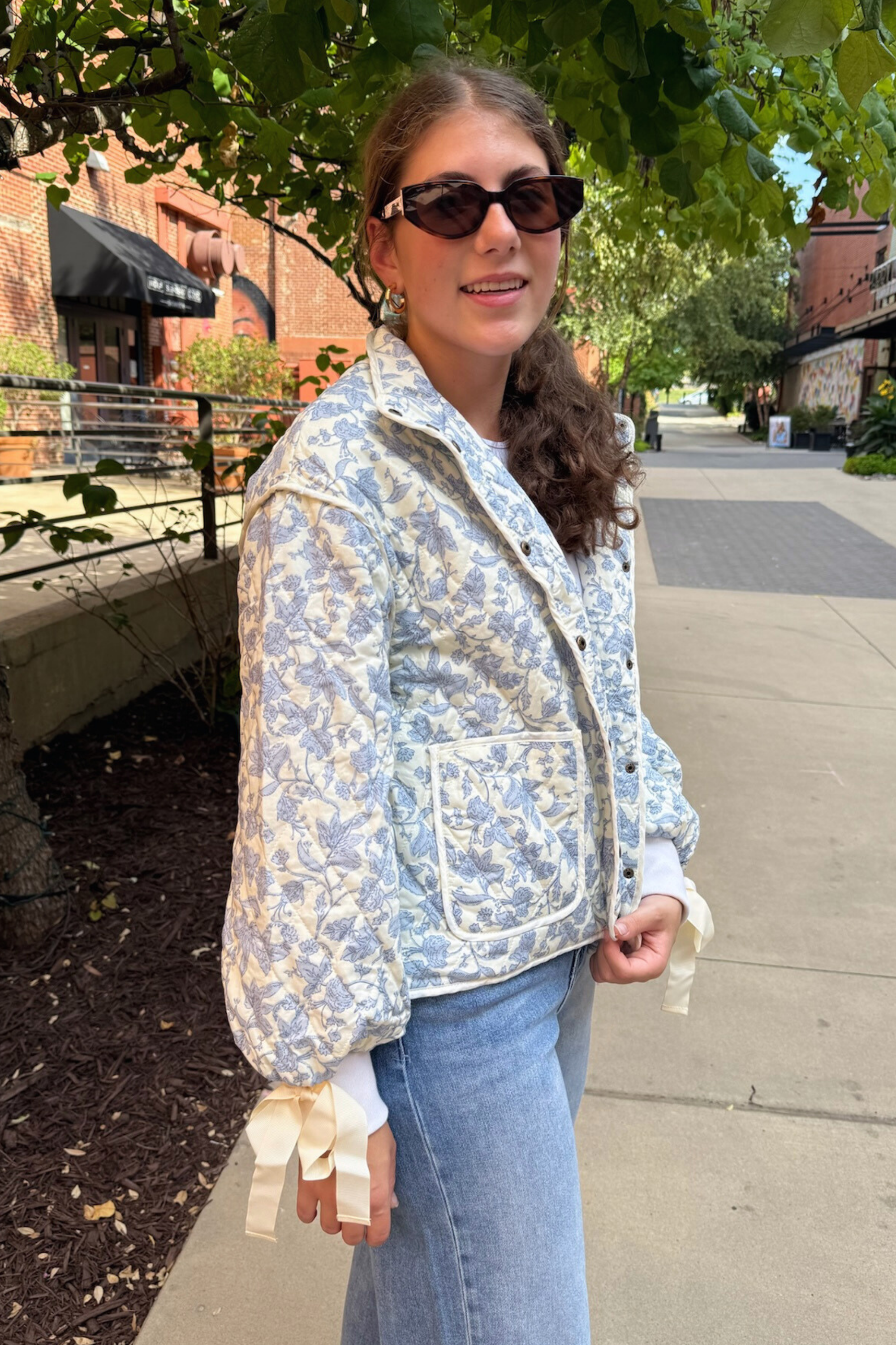 Ditsy Floral Quilted Jacket - Blue