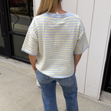 Stevie Stripe Short Sleeve Cardigan - Light Blue/Yellow