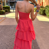 Strapless Gauze Tier Maxi Dress - Coral Rock