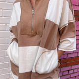 Salli Stripe Half Zip-Up Top & Shorts Set - Taupe
