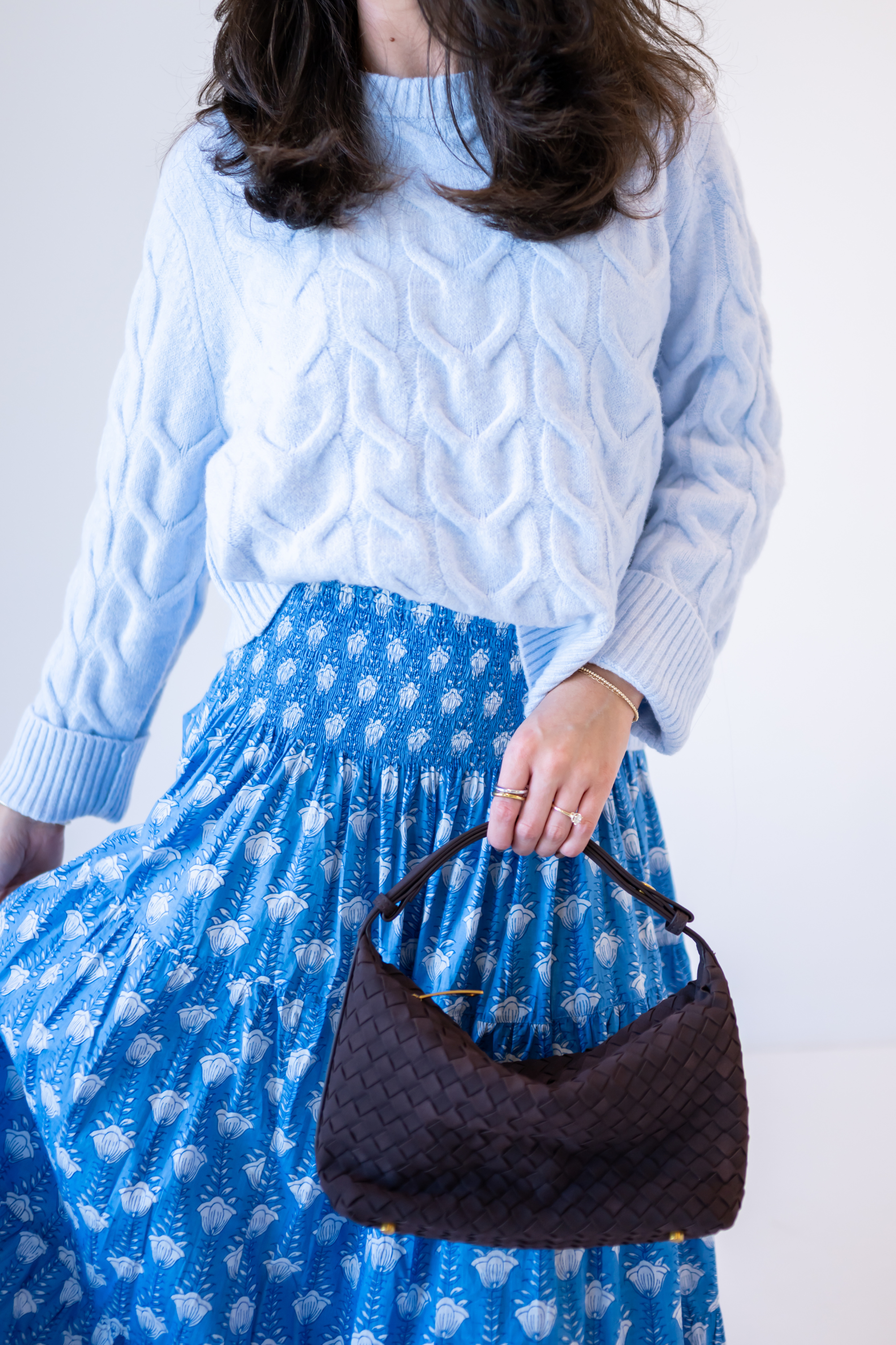 Britt Smocked Midi Skirt - Jellyfish Cornflower
