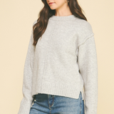 Anna Raw Edge Crew Sweater - Heather Grey