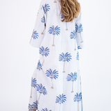 Katharine Bell Sleeve Maxi Dress - Palm Stripe Cornflower