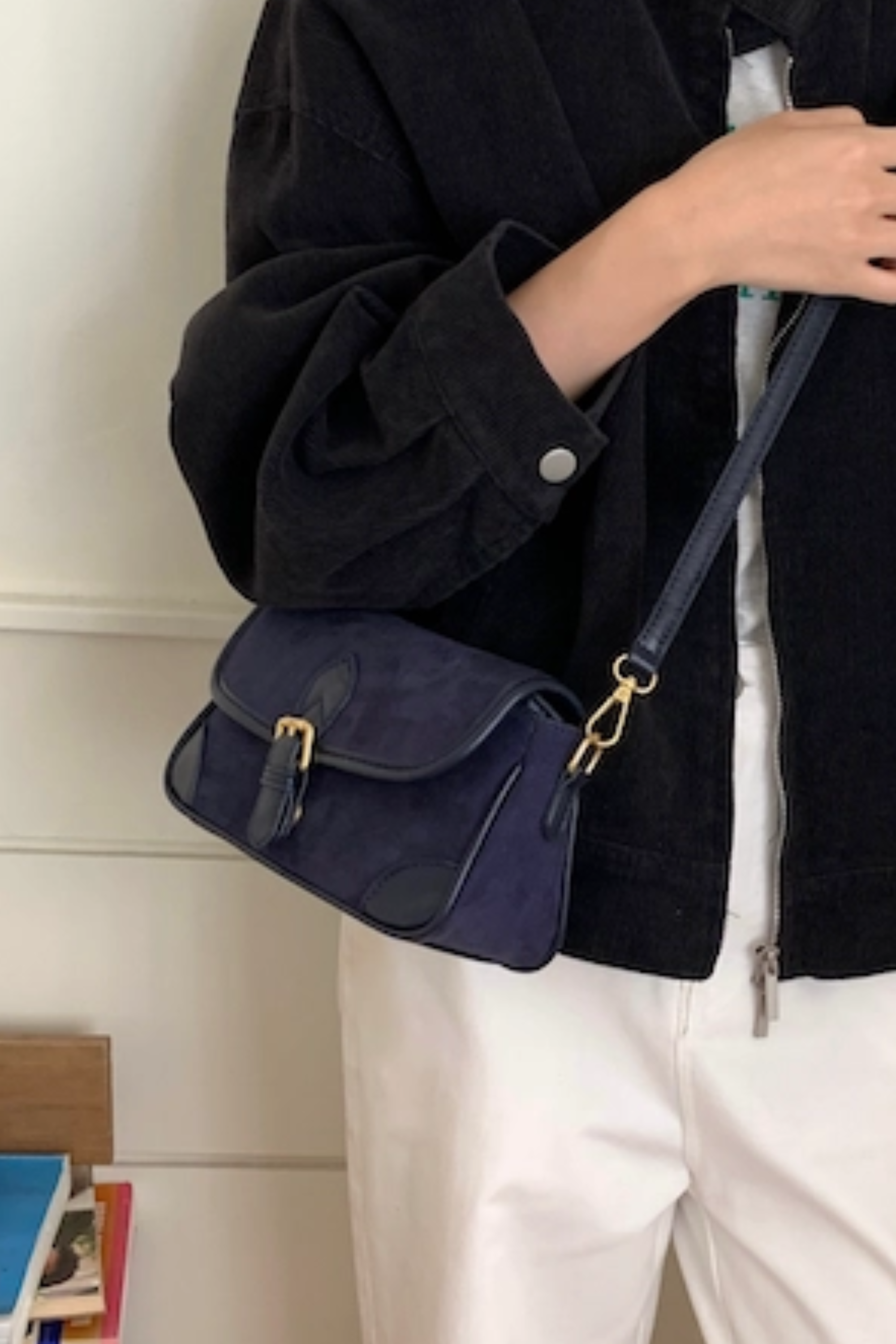 Andi Suede Buckle Shoulder Bag - Blue