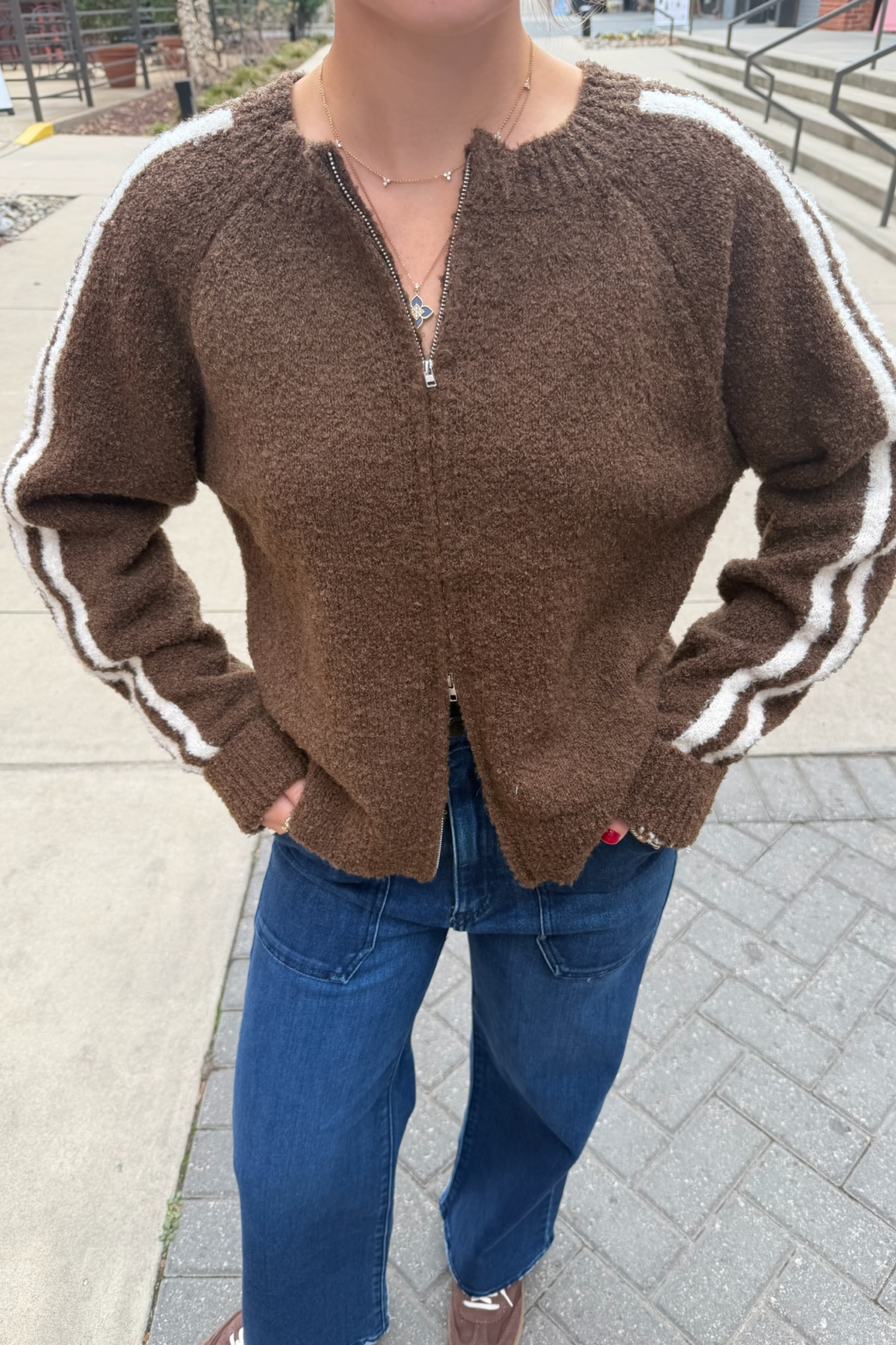 Reba Boucle Varsity Sweater - Brown