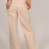 Kenna Studded Wide Leg Jean - Ecru