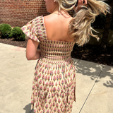 Abby Sweetheart Blockprint Mini Dress - Pansy Butter Pink