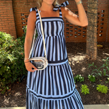 Hamptons Stripe Maxi Dress - Navy Blue