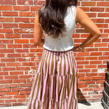 Lucy Smocked Midi Skirt - Brown/Pink Stripe