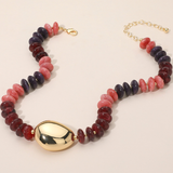 Cara Chunky Resin Beaded Necklace - Burgundy/Gold