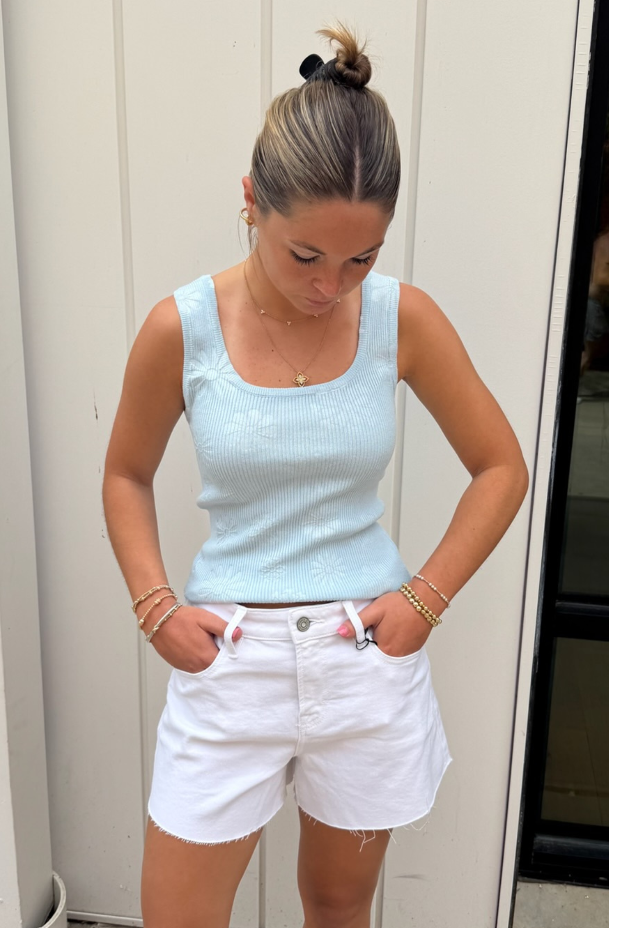 Reese Ribbed Floral Tank - Blue