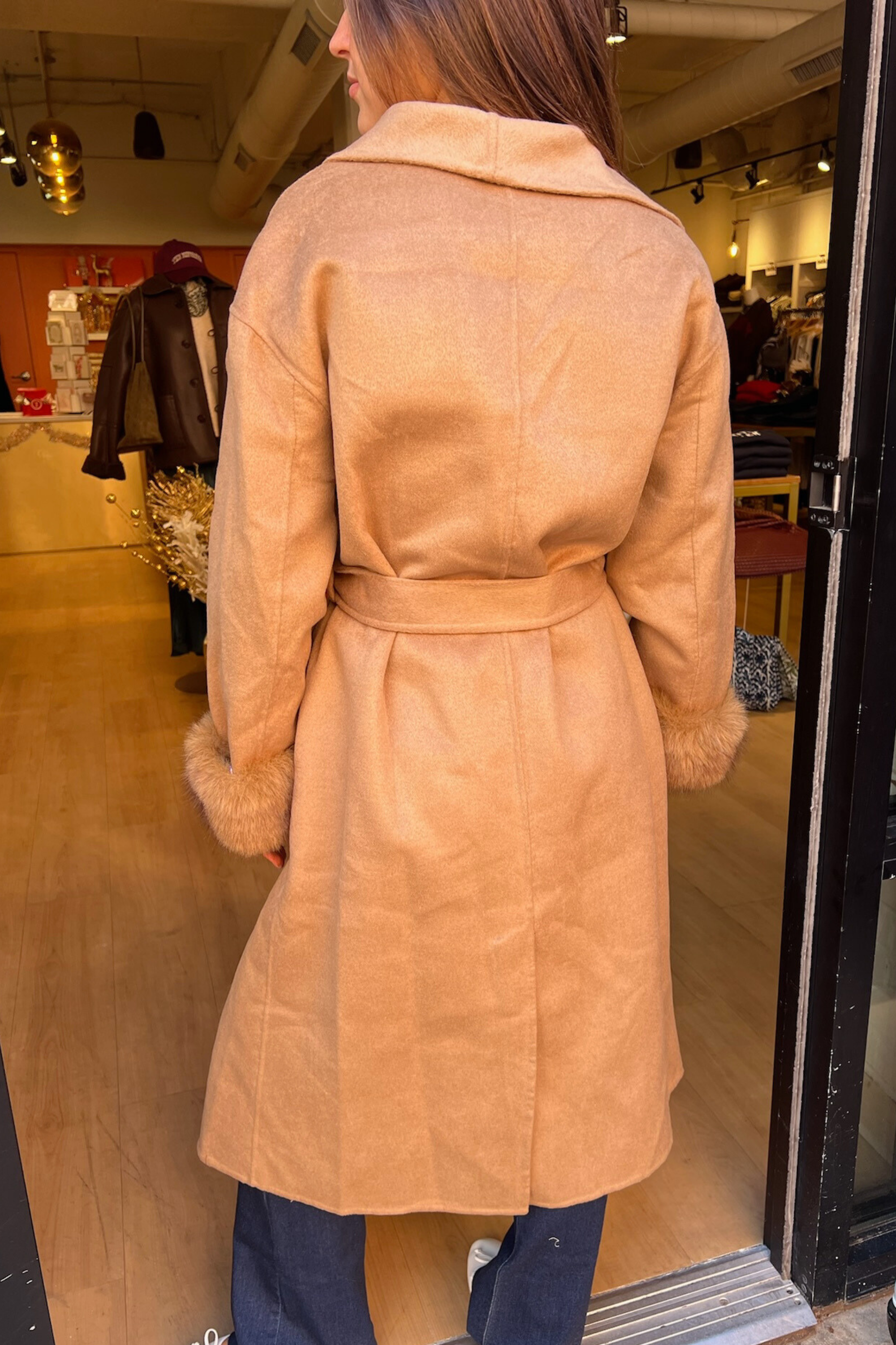 Upper East Side Belted Fur Jacket - Camel