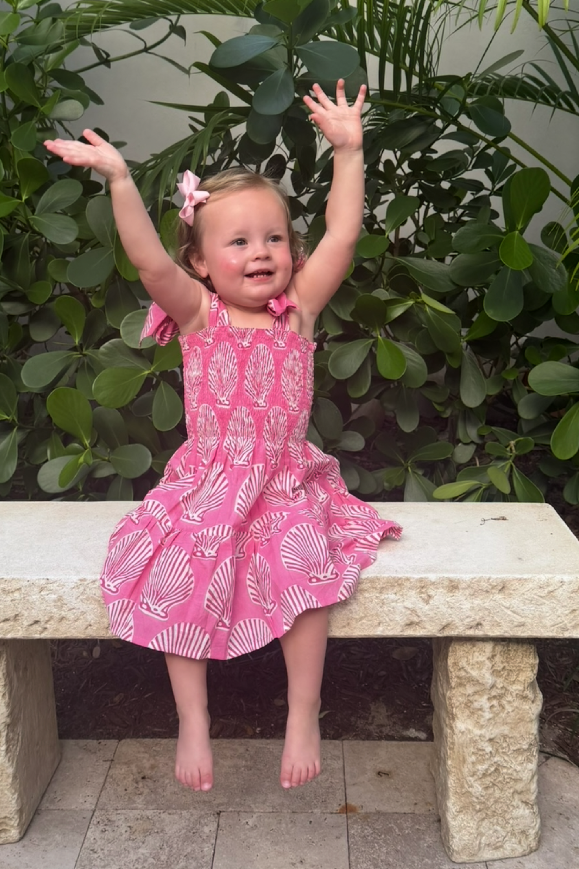 WeeLil Joy Bow Dress - Shells Bubblegum Hot Pink