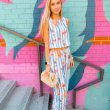 Isa Beach Striped Top + Pant Set - Blue