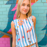 Isa Beach Striped Top + Pant Set - Blue