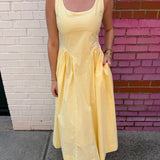 Spring Drop Waist Midi Dress - Pale Yellow