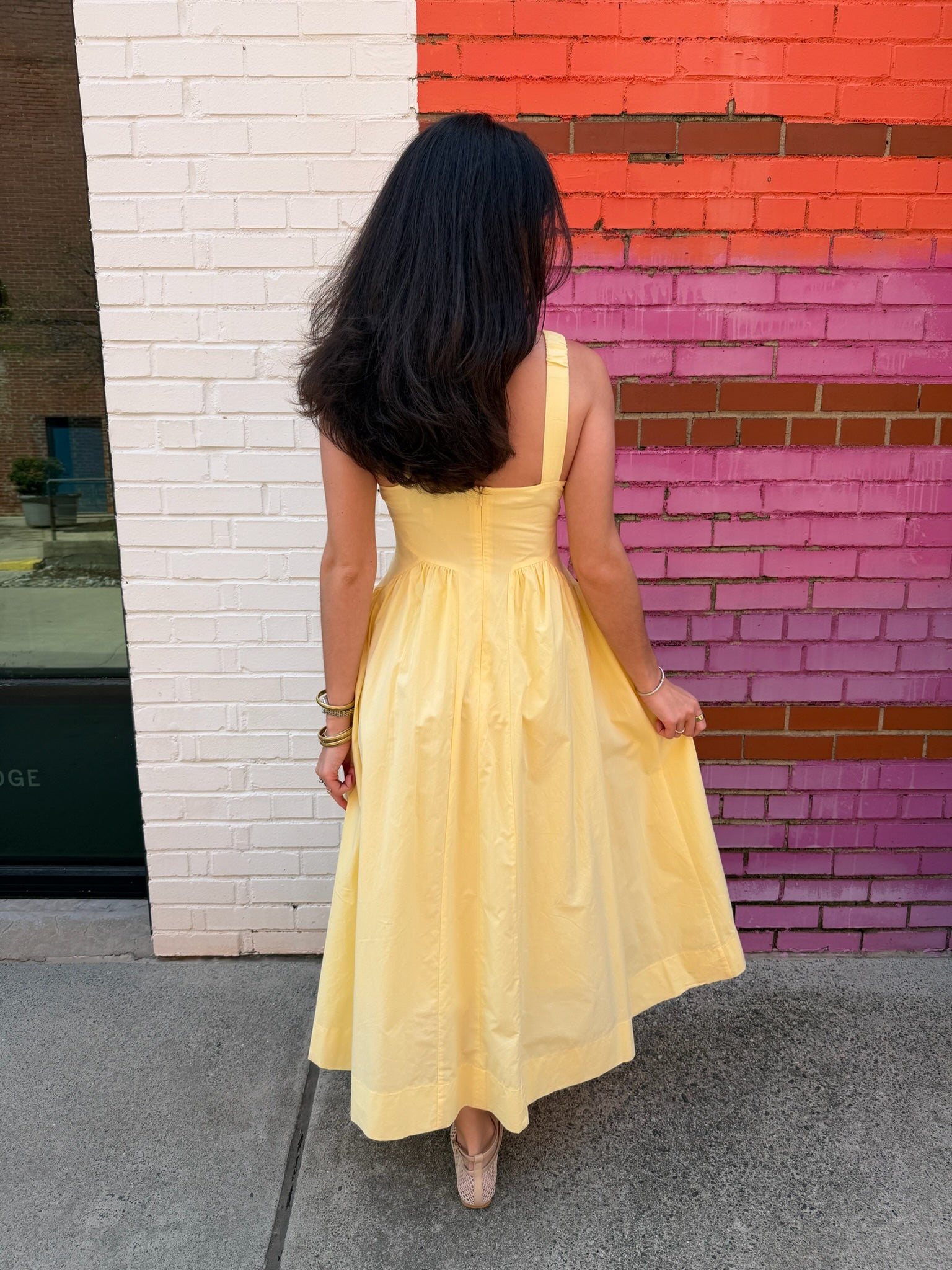 Spring Drop Waist Midi Dress - Pale Yellow