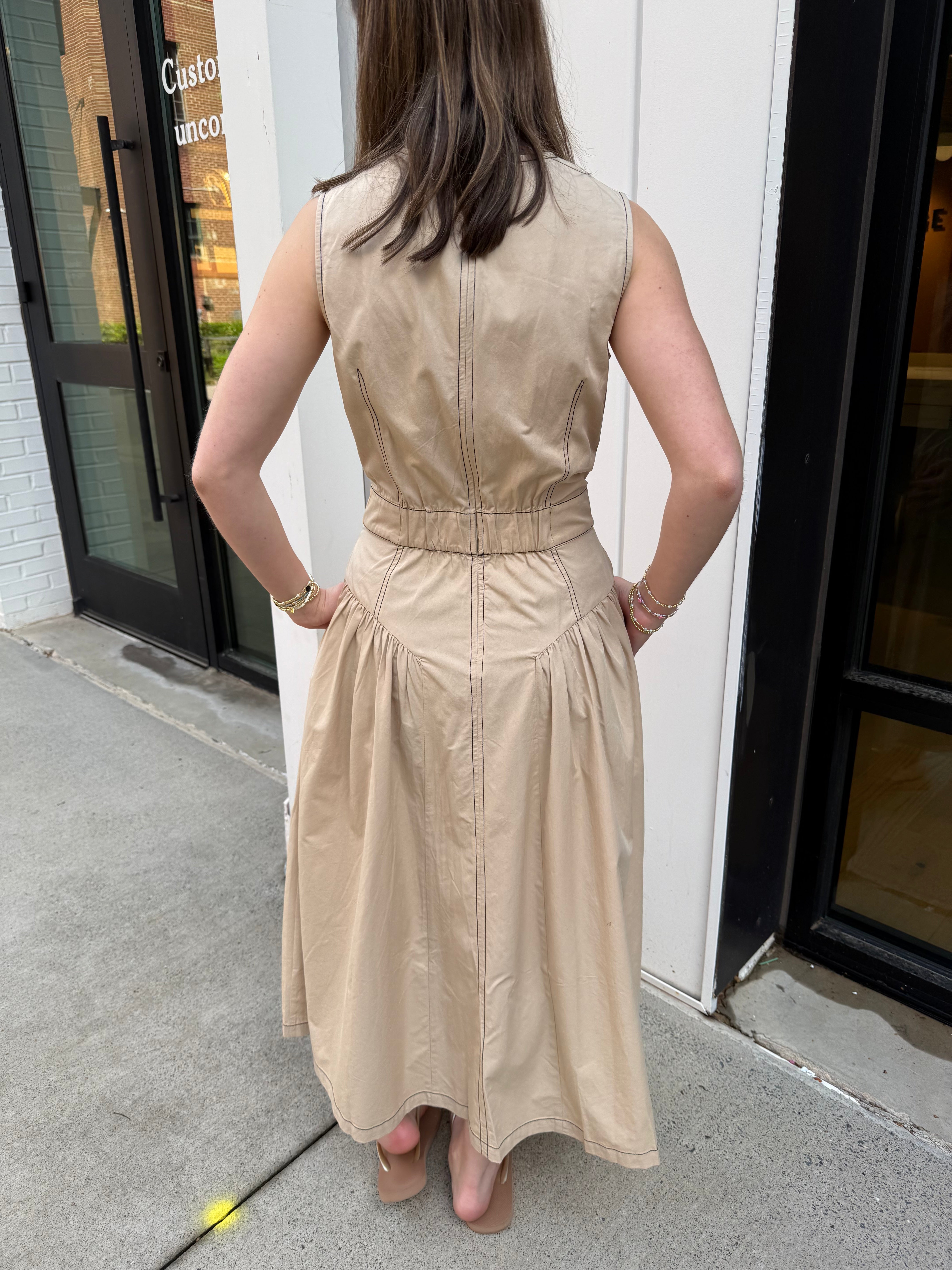 Bailey Buckle Midi Dress - Taupe/Black