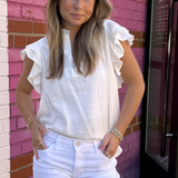 Meg Linen Ruffle Top - Off White