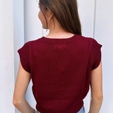 Carli Cap Sleeve Knit Top - Garnet