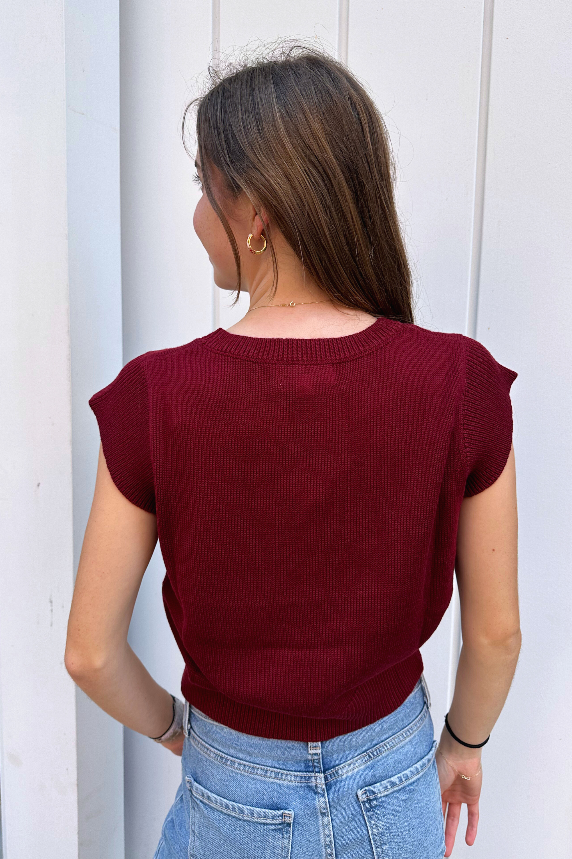 Carli Cap Sleeve Knit Top - Garnet
